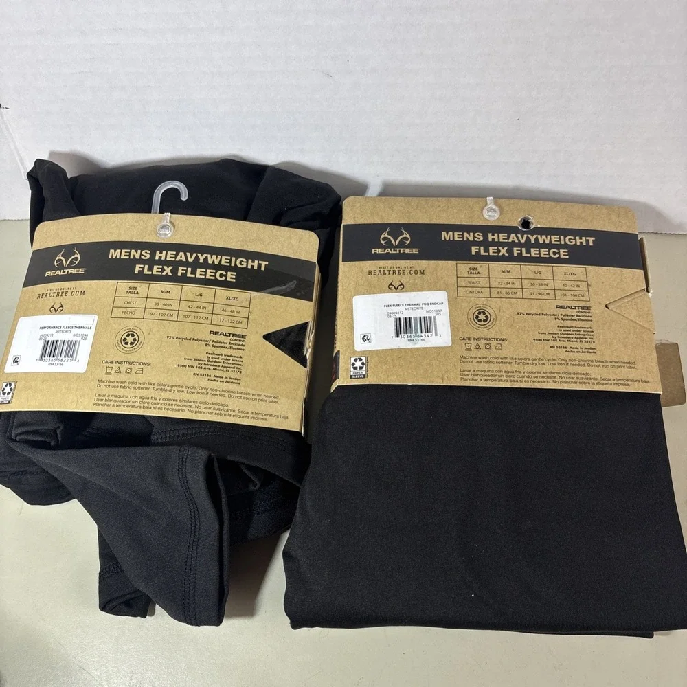 Realtree Thermal Set Mens M Black Heavyweight Flex Fleece Base Layer 2pc T/B Set